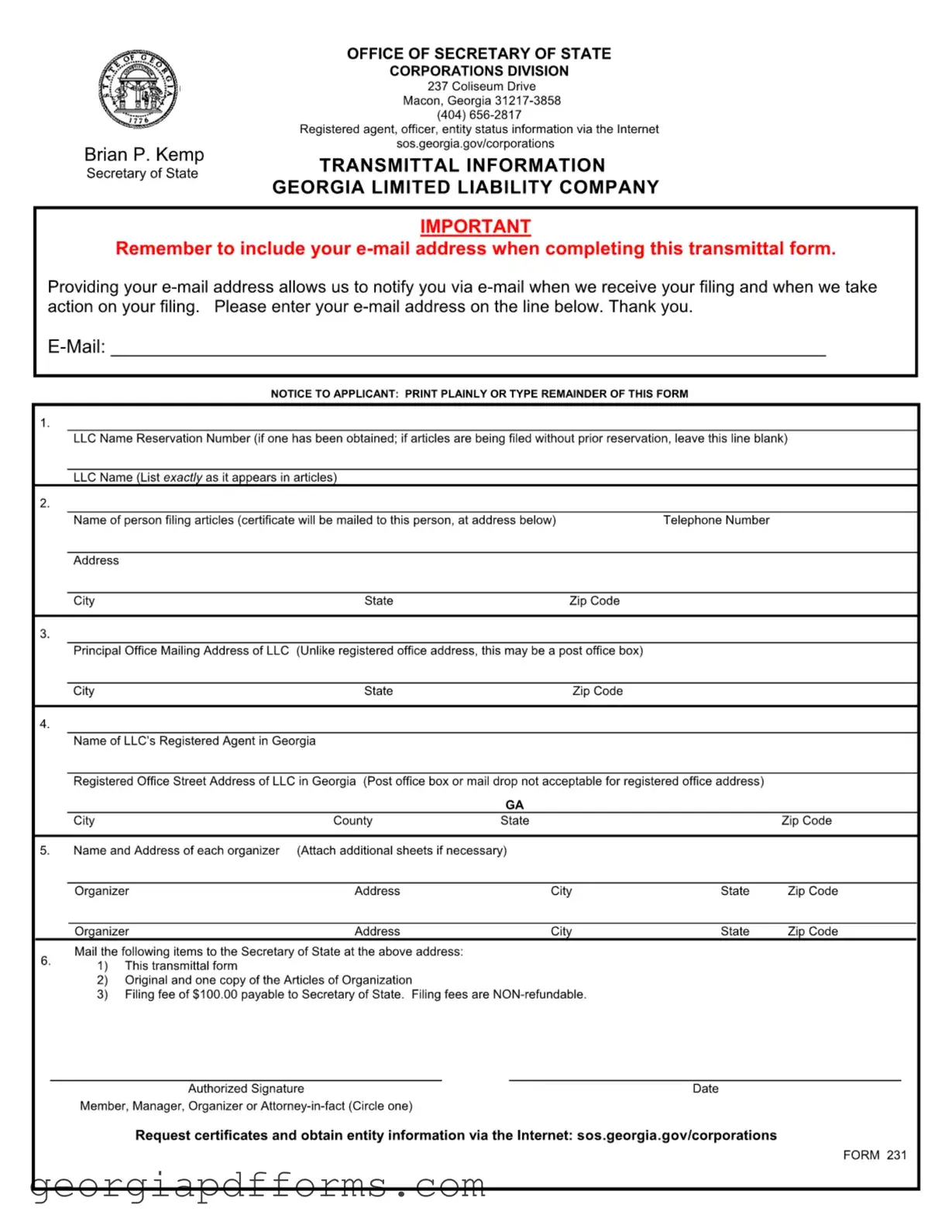 Fill a Valid Georgia 231 Template