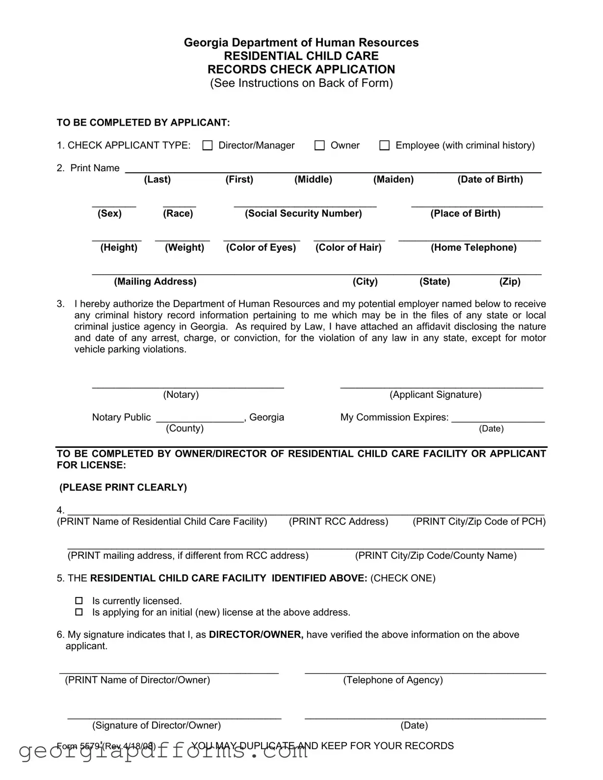Fill a Valid Georgia 5579 Template
