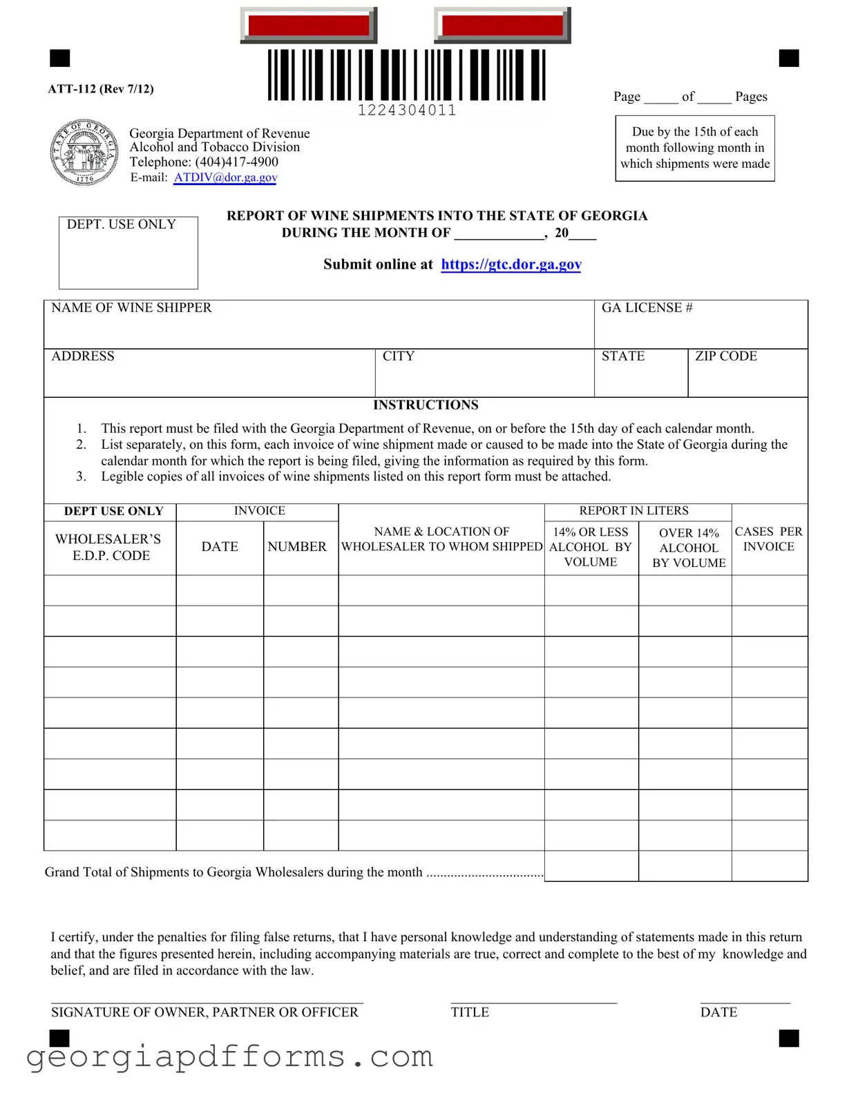 Fill a Valid Georgia Att 112 Template