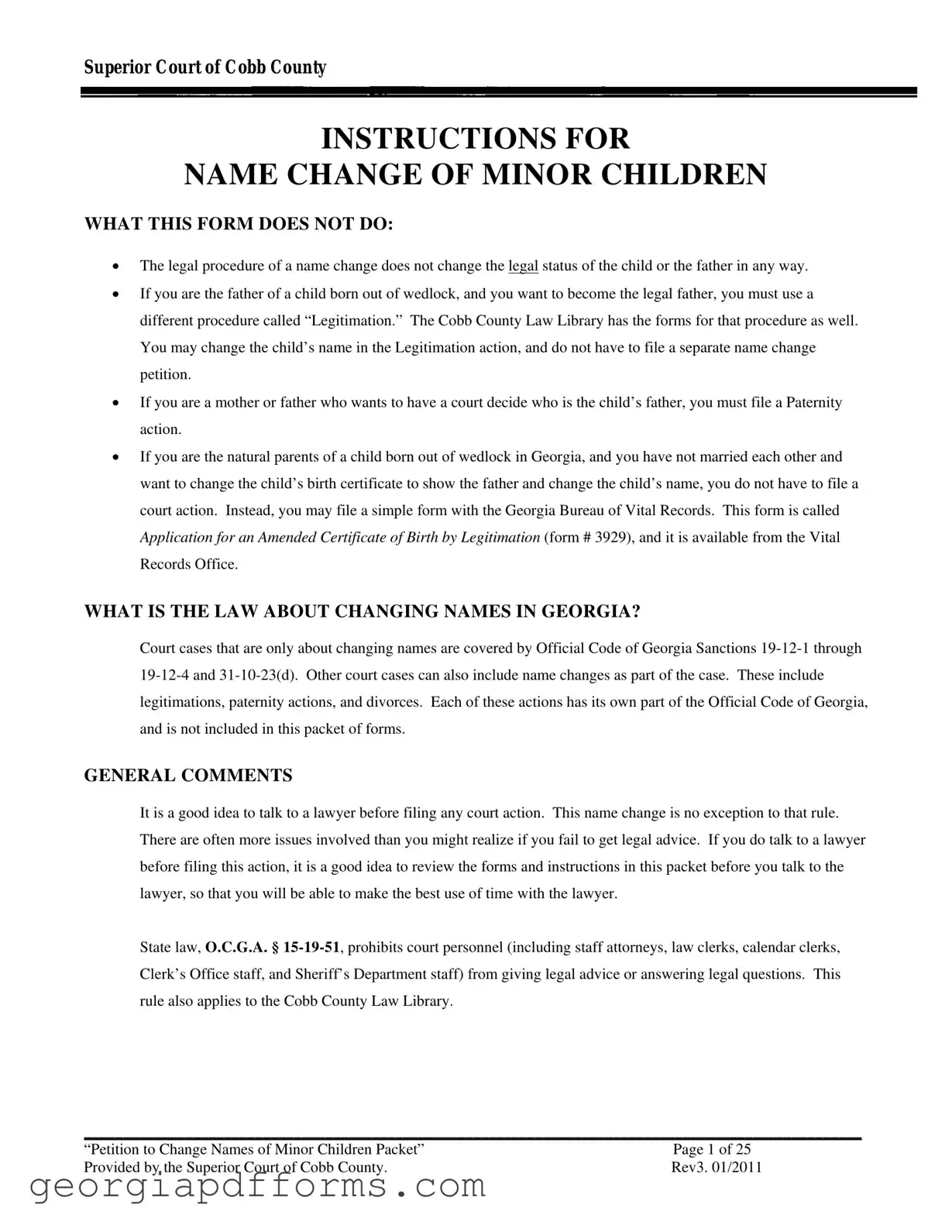 Fill a Valid Georgia Change Name Minor Template