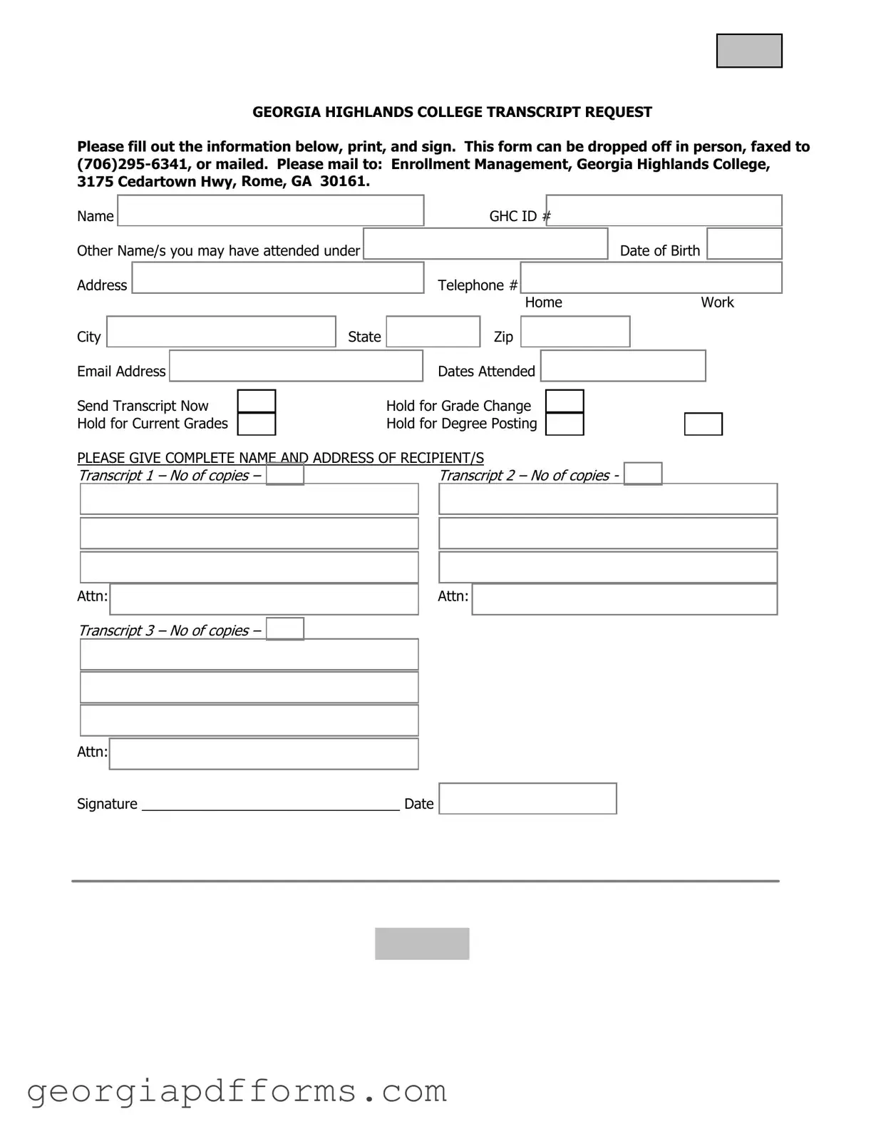 Fill a Valid Georgia College Transcript Request Template