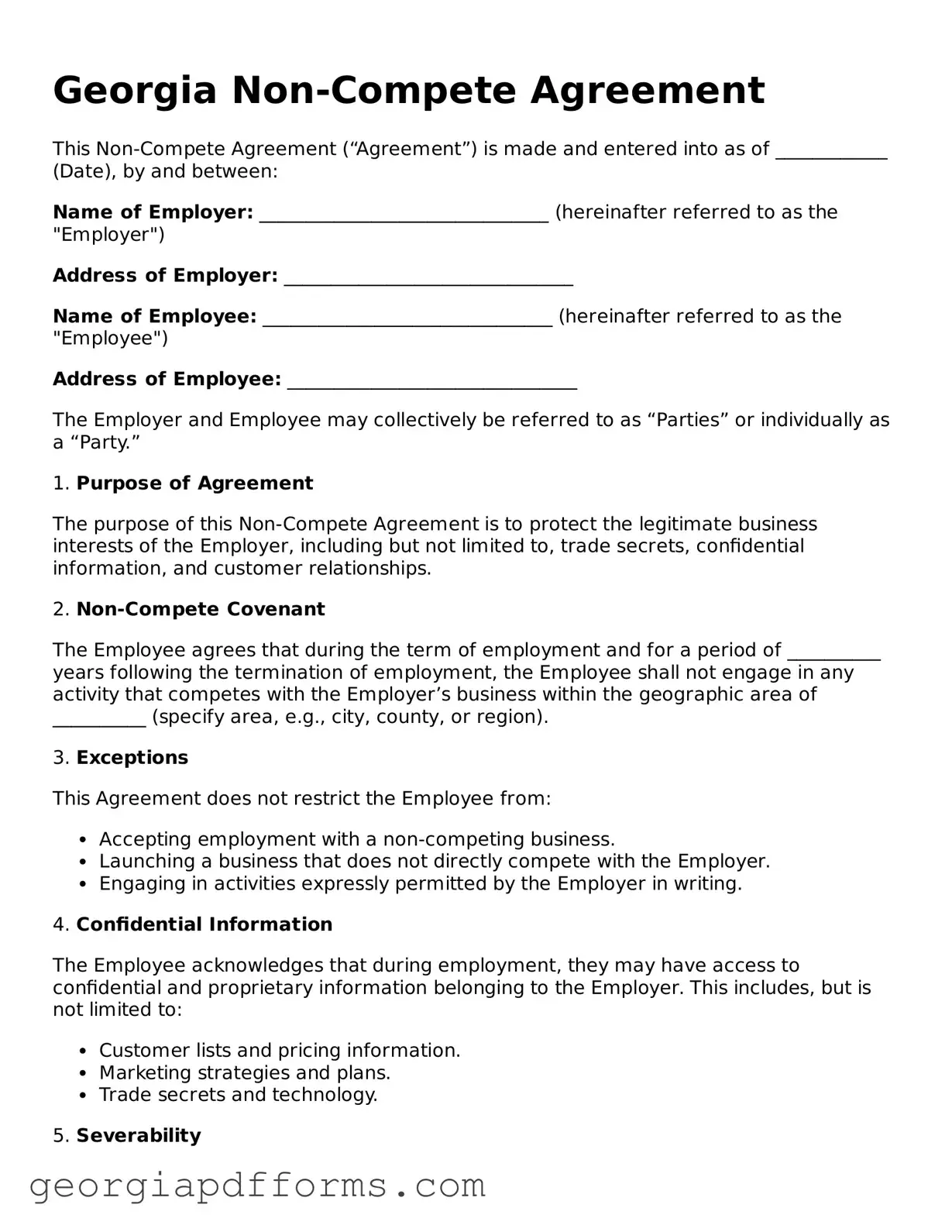 Official Non-compete Agreement Document for Georgia State