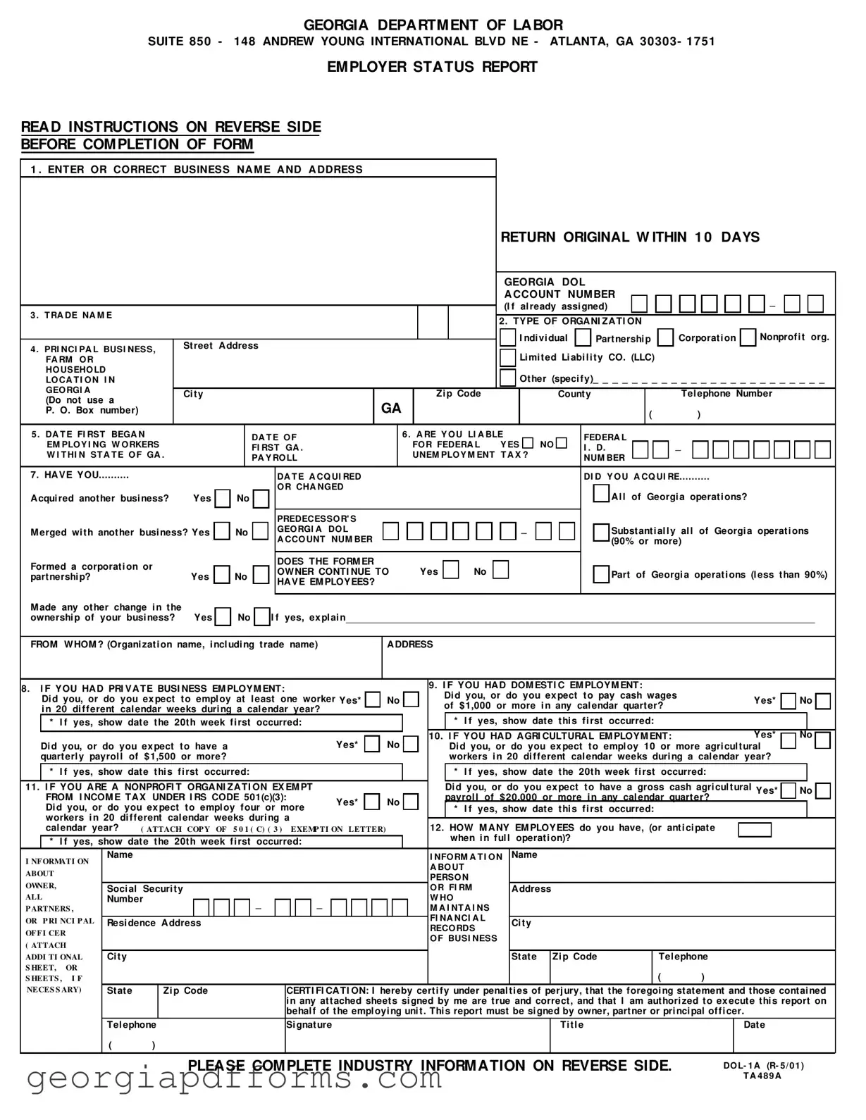 Fill a Valid Georgia Department Of Labor Template