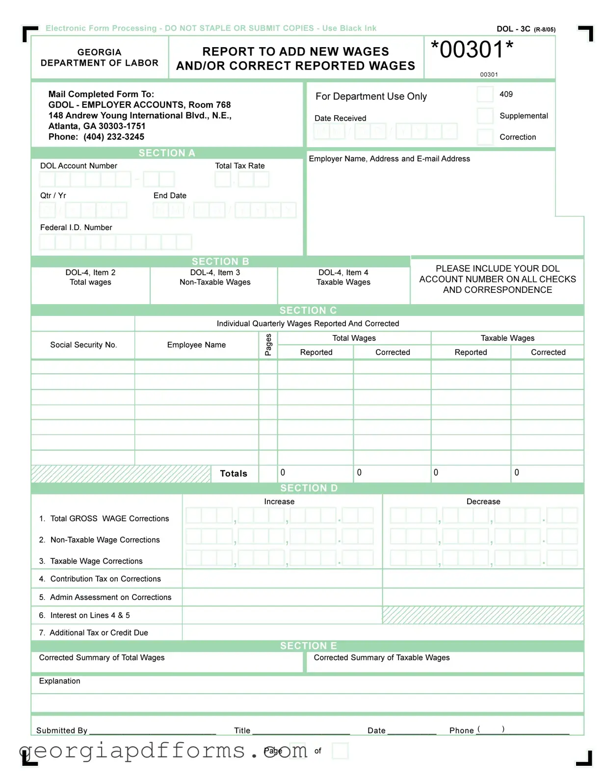 Fill a Valid Georgia Dol 3C Template