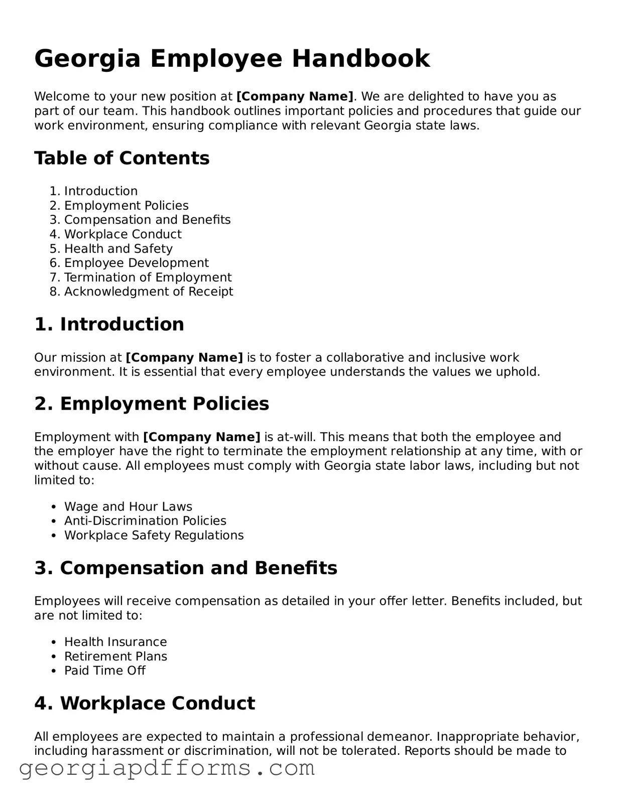 Official Employee Handbook Document for Georgia State