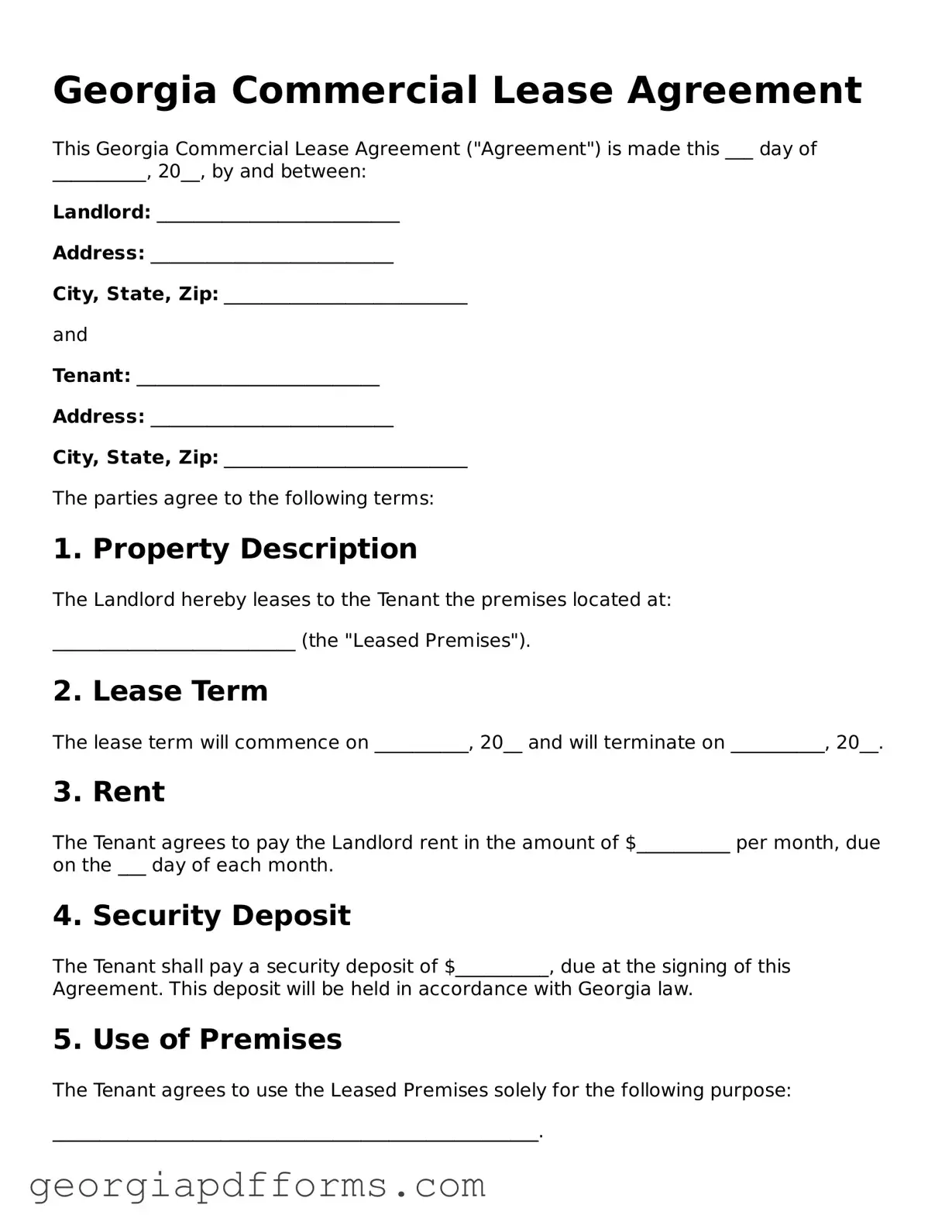 Official Commercial Lease Agreement Document for Georgia State