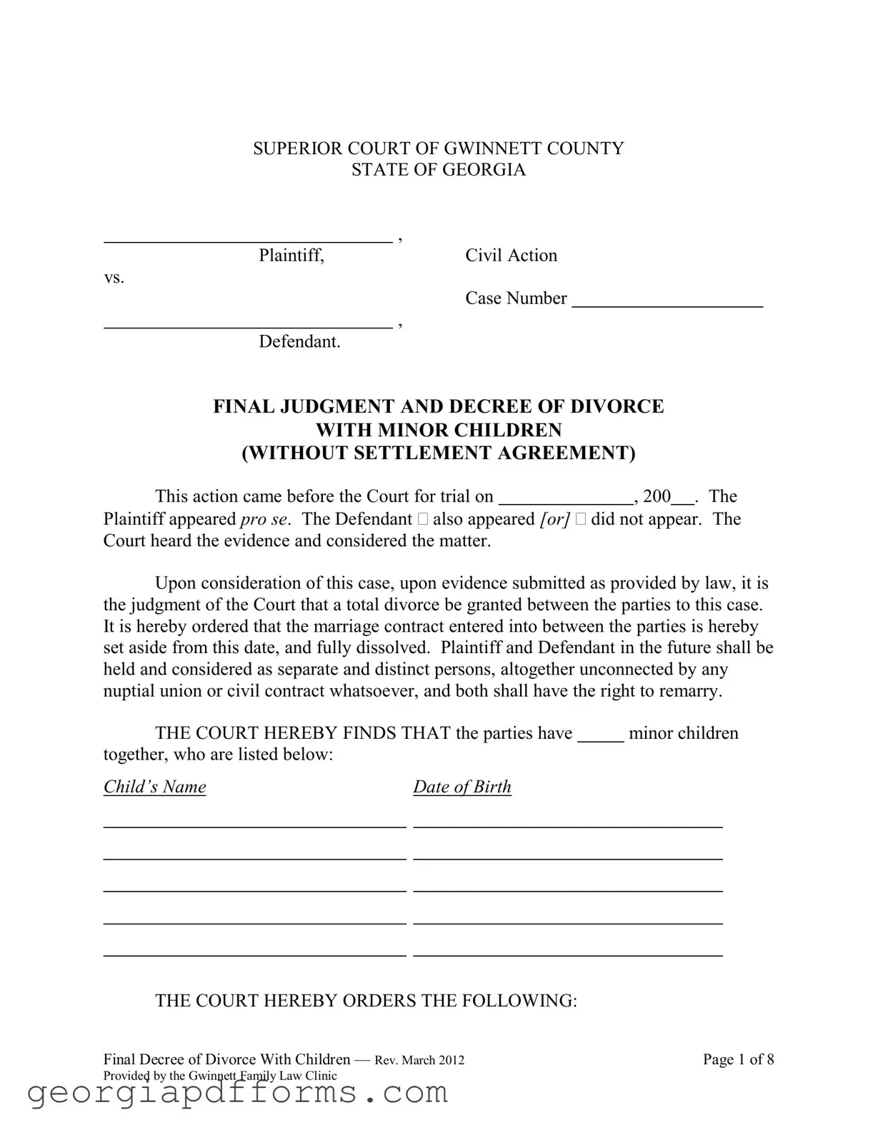 Fill a Valid Georgia Final Decree Divorce Template