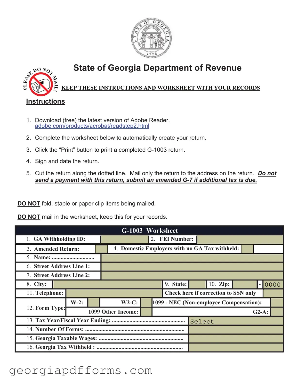 Fill a Valid Georgia G 1003 Template