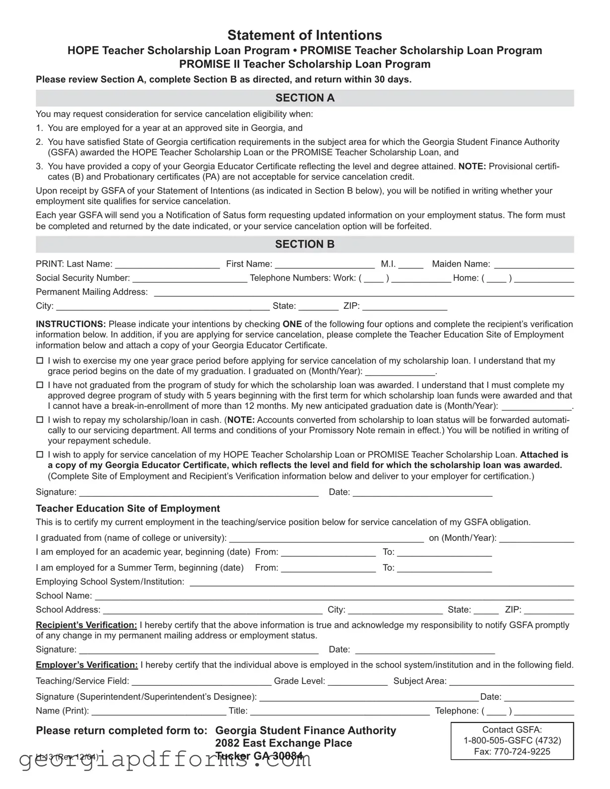 Fill a Valid Georgia H 13 Template