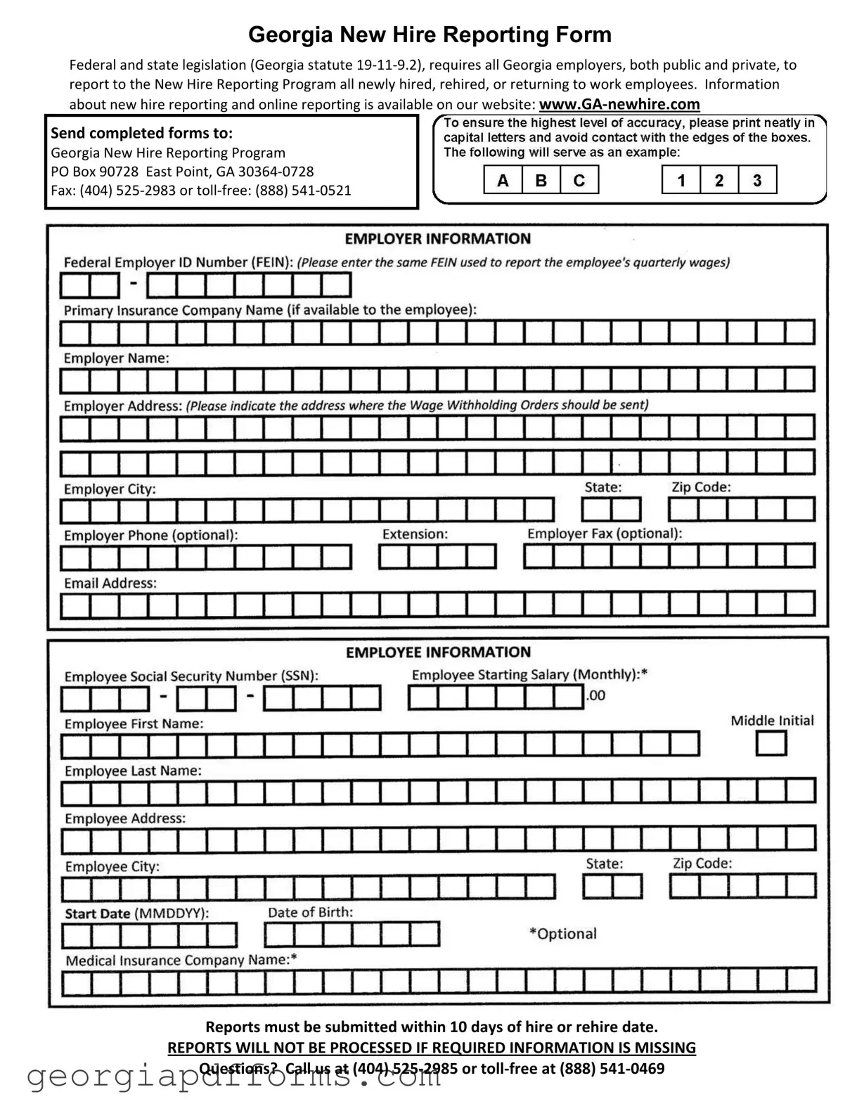 Fill a Valid Georgia Hire Reporting Template