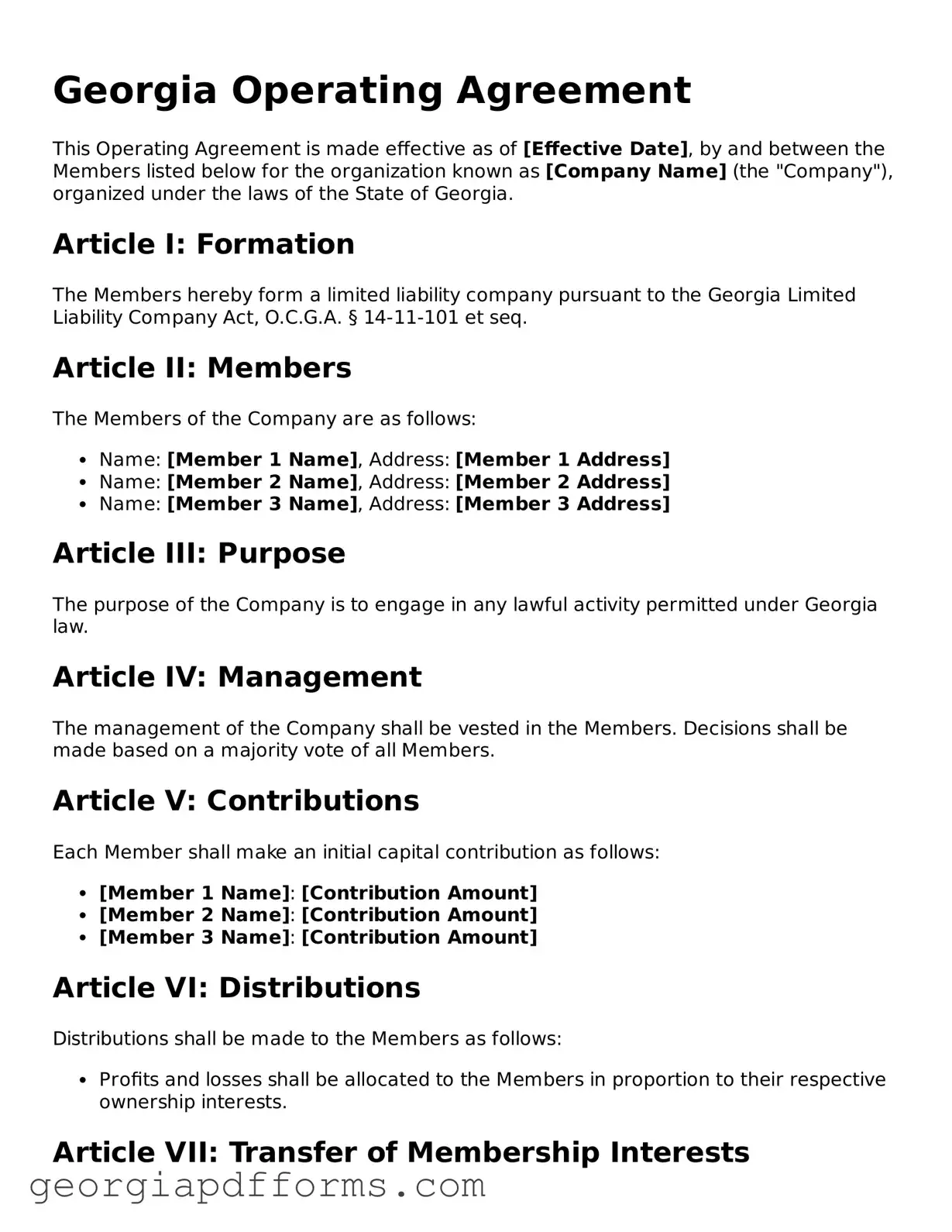 Official Operating Agreement Document for Georgia State