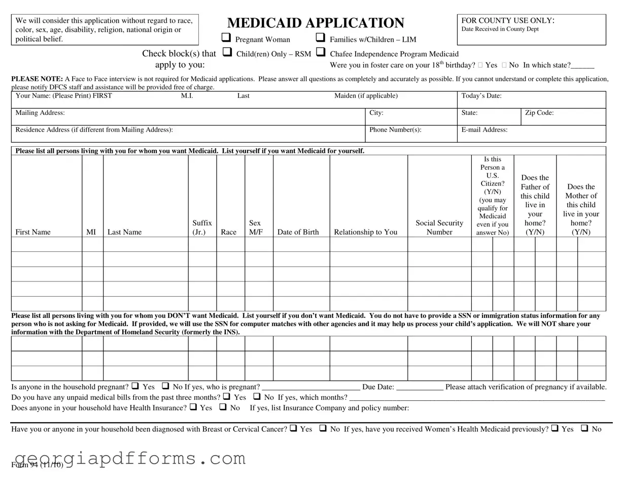 Fill a Valid Georgia Medicaid Application Template