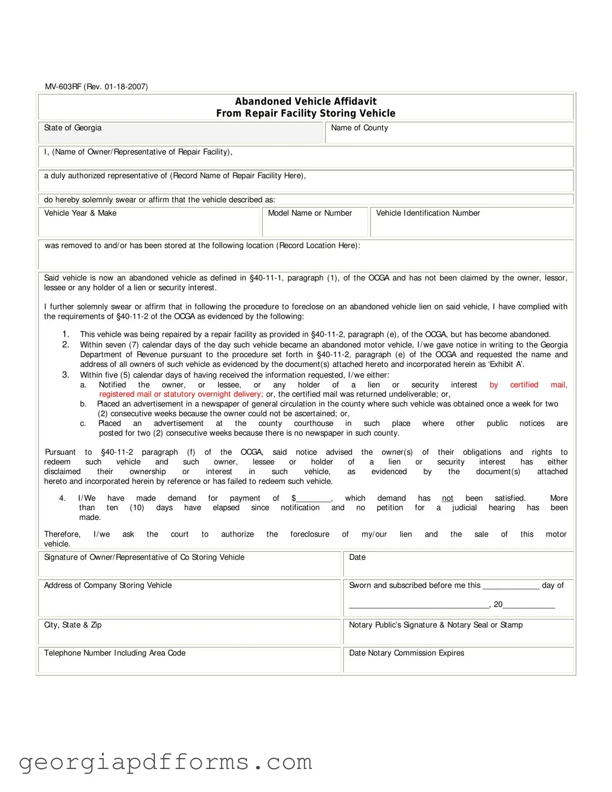 Fill a Valid Georgia Mv 603Rf Template