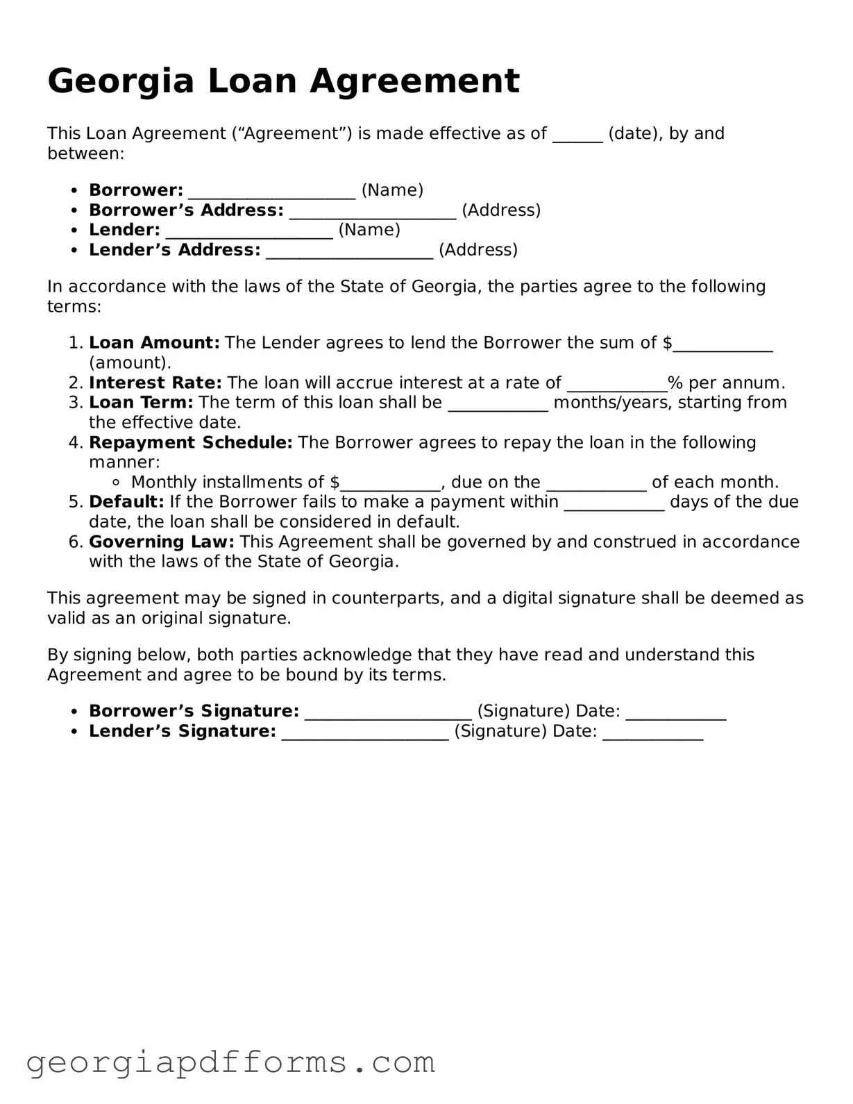 Official Loan Agreement Document for Georgia State