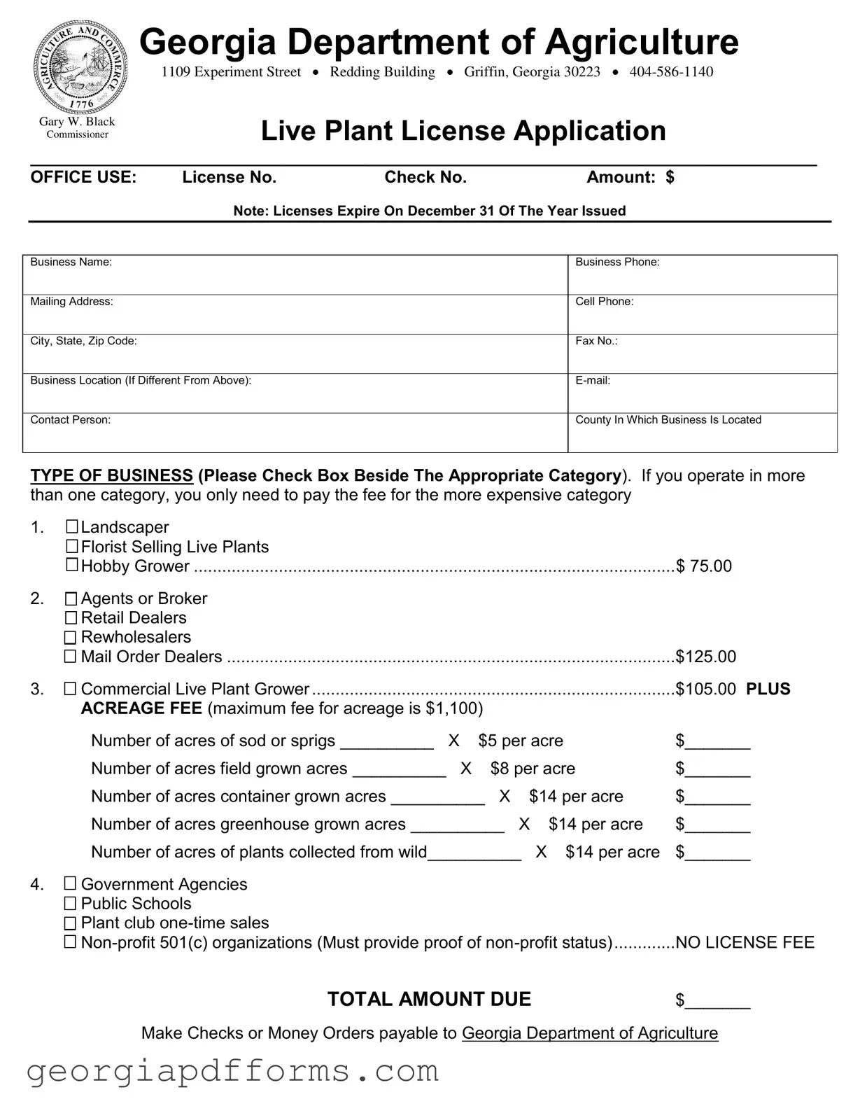 Fill a Valid Georgia Plant License Application Template