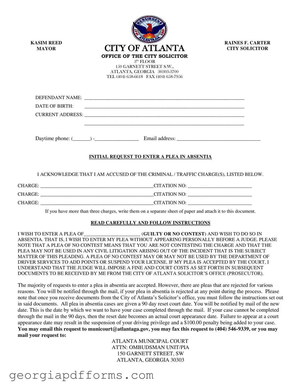 Fill a Valid Georgia Plea Absentia Template
