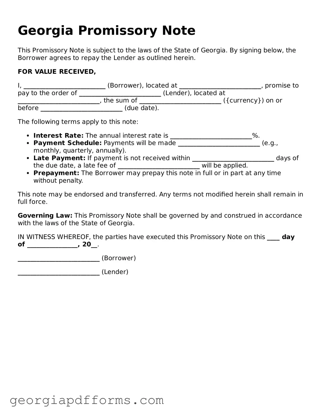Official Promissory Note Document for Georgia State