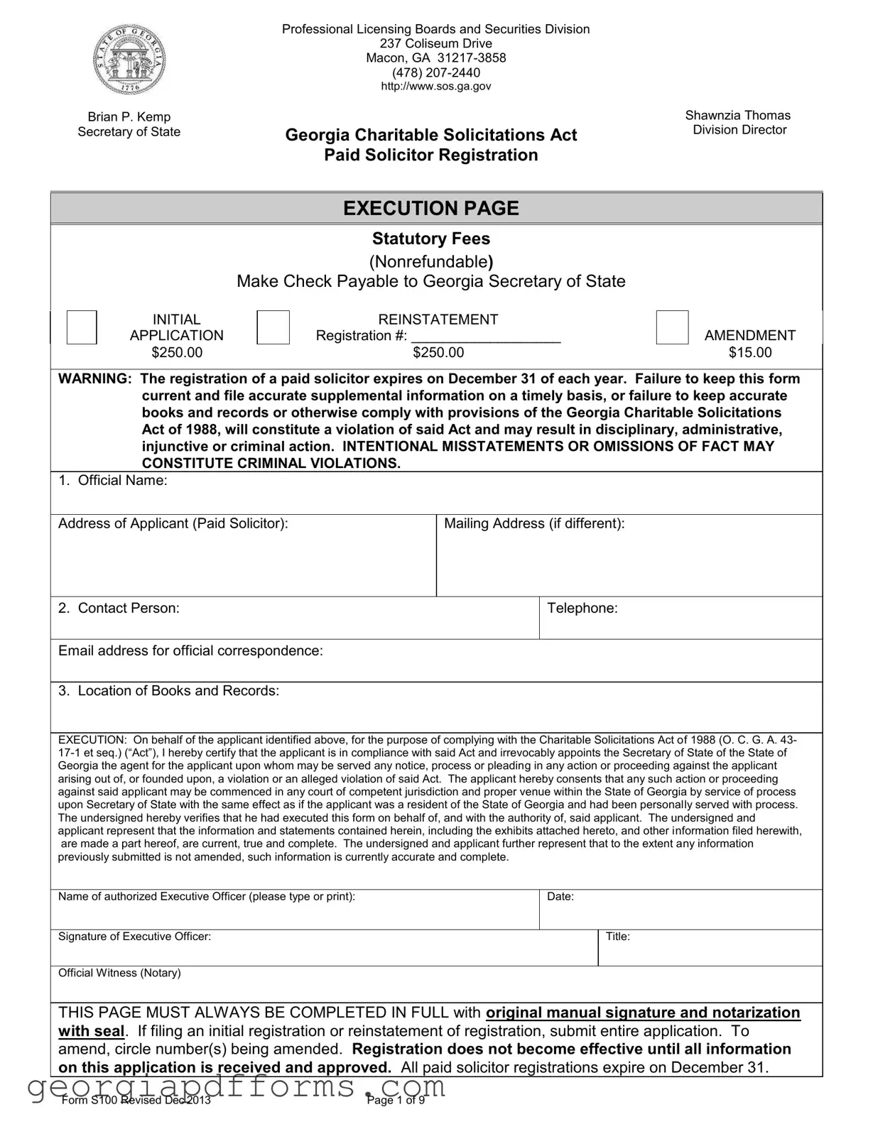 Fill a Valid Georgia S100 Template