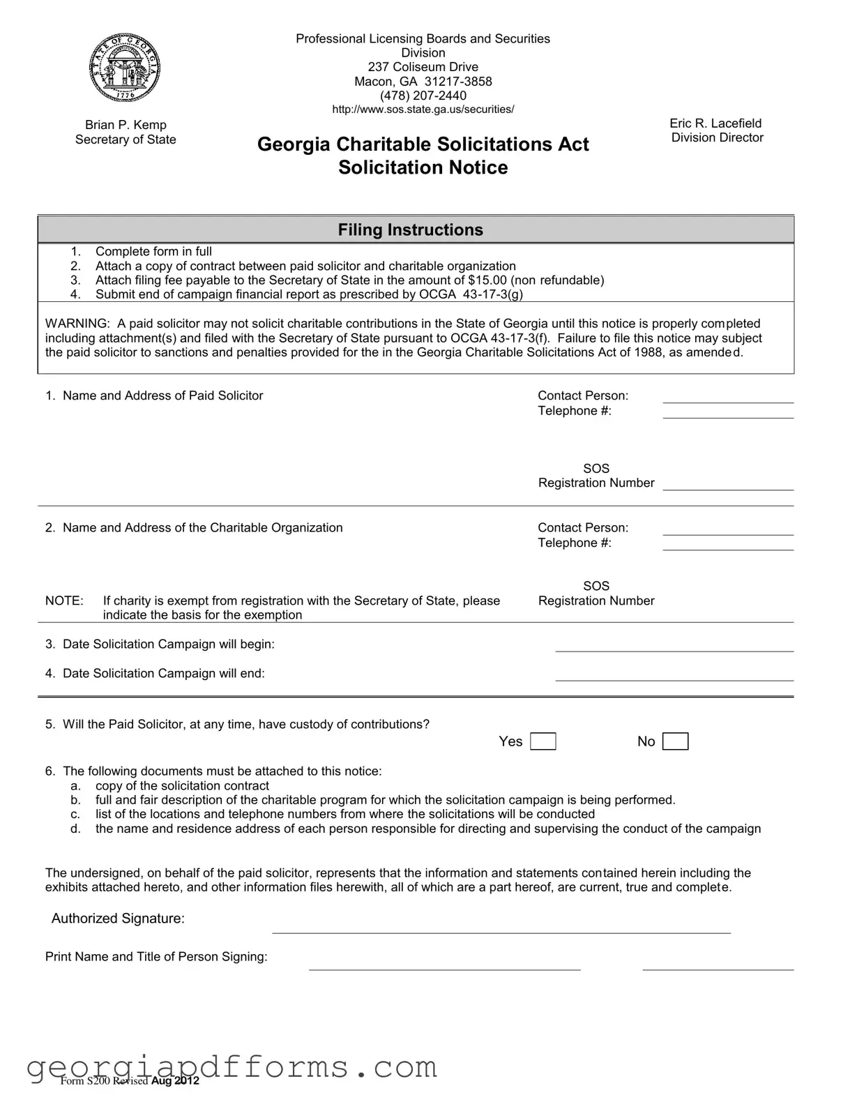 Fill a Valid Georgia S200 Template