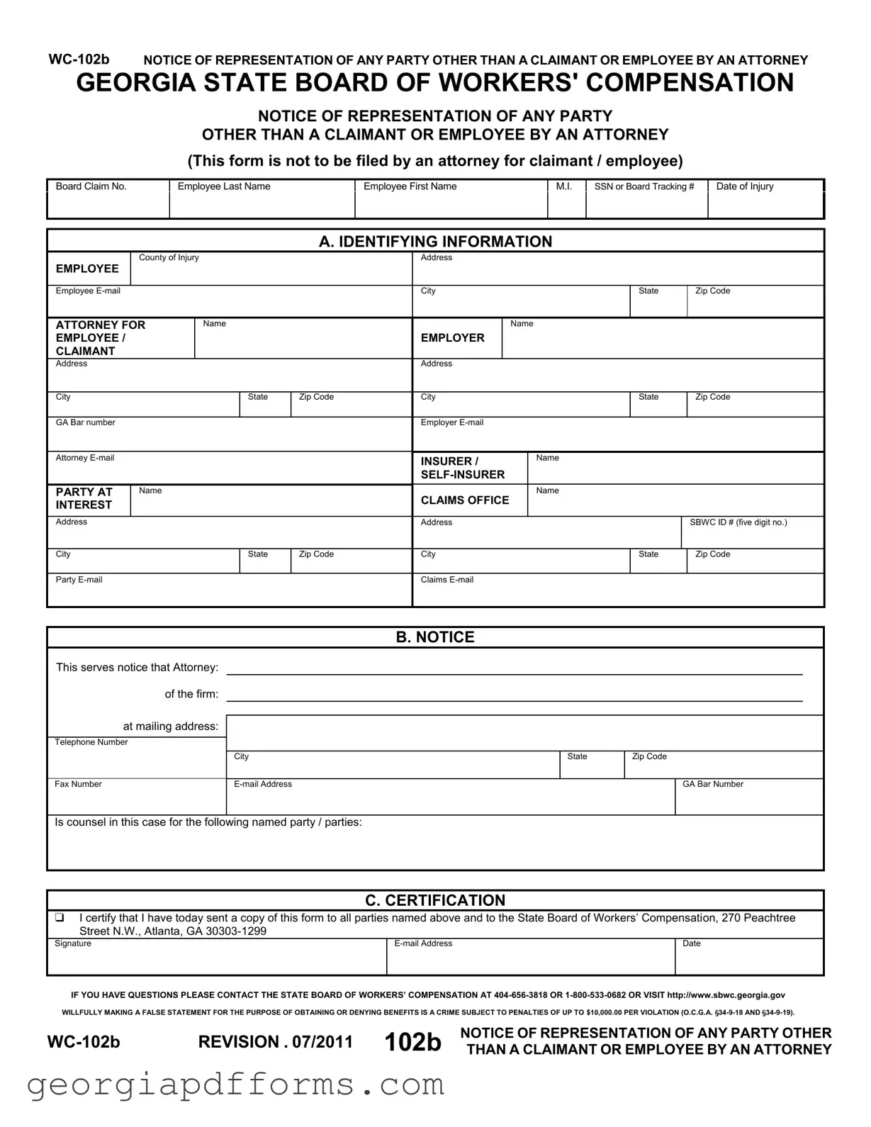 Fill a Valid Georgia Wc 102B Template
