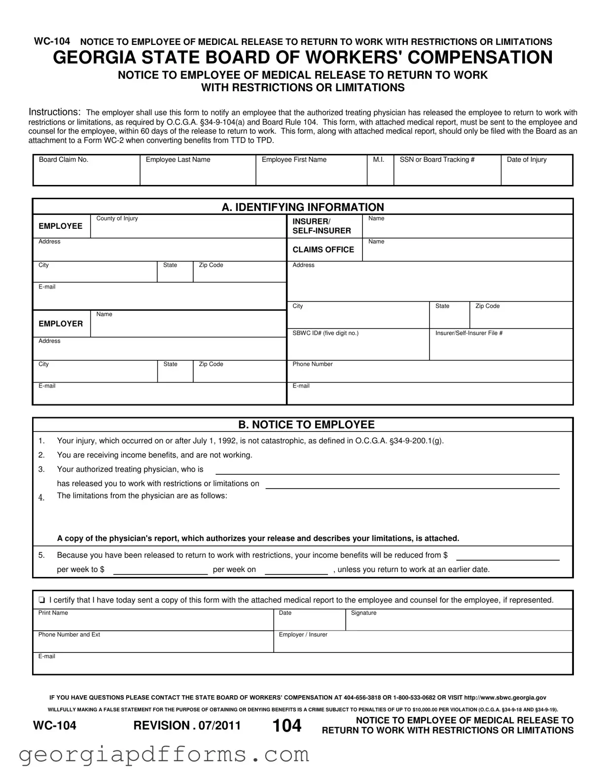 Fill a Valid Georgia Wc 104 Template