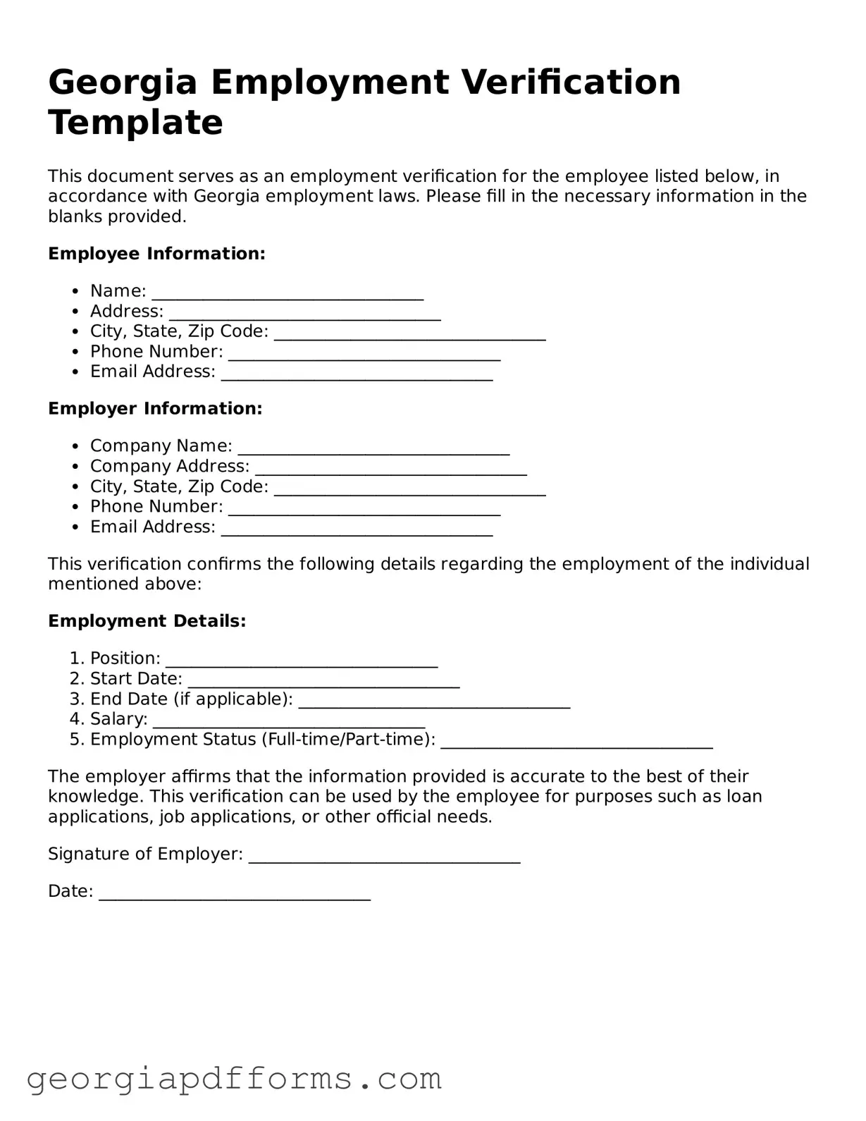 Official Employment Verification Document for Georgia State