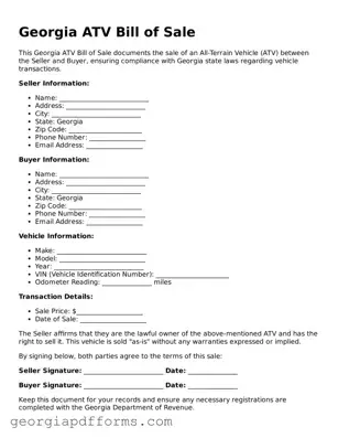 Official ATV Bill of Sale Document for Georgia State
