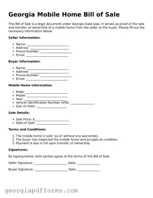 Official Mobile Home Bill of Sale Document for Georgia State