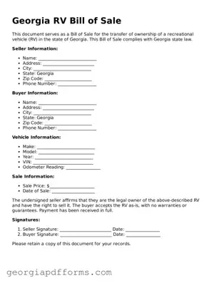 Official RV Bill of Sale Document for Georgia State