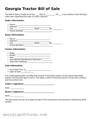 Official Tractor Bill of Sale Document for Georgia State