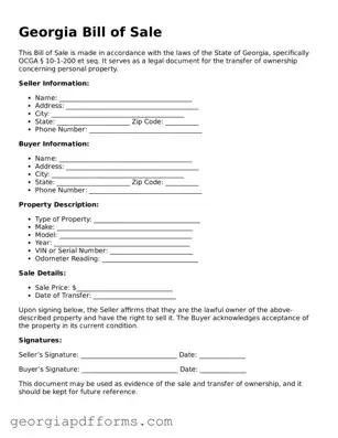 Official Bill of Sale Document for Georgia State