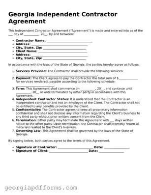 Official Independent Contractor Agreement Document for Georgia State