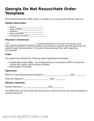 Official Do Not Resuscitate Order Document for Georgia State
