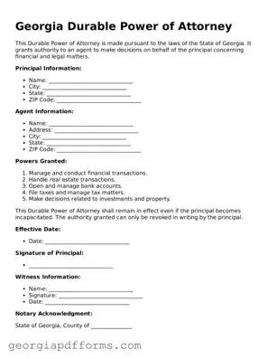 Official Durable Power of Attorney Document for Georgia State