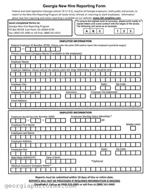 Fill a Valid Georgia Hire Reporting Template