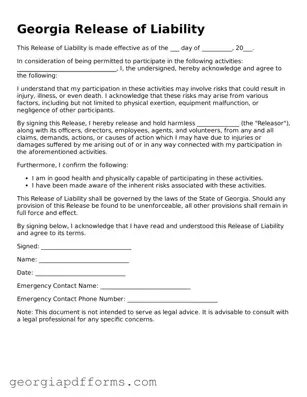 Official Release of Liability Document for Georgia State