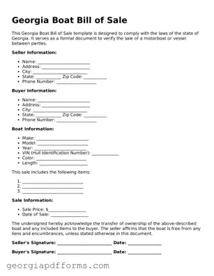 Official Boat Bill of Sale Document for Georgia State