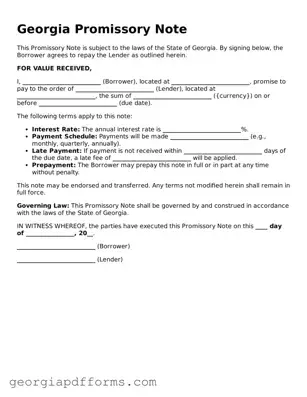 Official Promissory Note Document for Georgia State