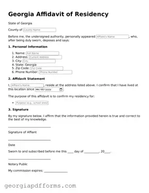 Official Affidavit of Residency Document for Georgia State