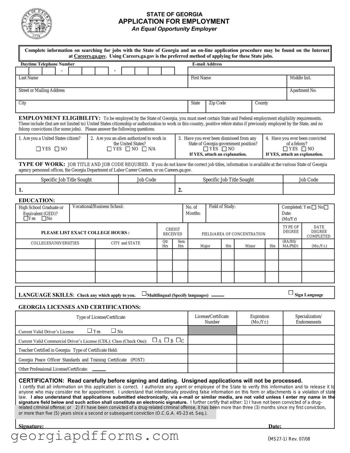 Fill a Valid State Of Georgia Application Ms27 1 Template